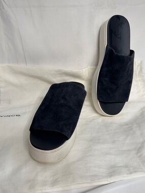 Vince Blue Suede Platform Slide Sandals with white  Sole